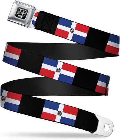 Buckle-Down Seatbelt Belt - Dominican Republic Flags/Black Blocks in Kuwait