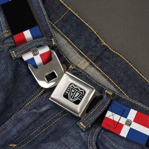 Buckle-Down Seatbelt Belt - Dominican Republic Flags/Black Blocks in Kuwait