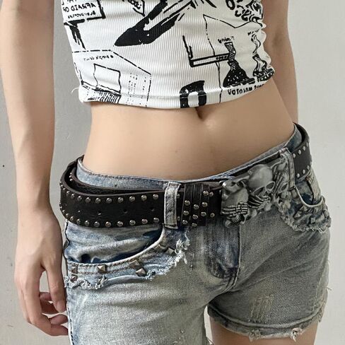 Skull Punk Studded Belt,Y2k Cool Belt Goth Gothic Grunge Waist Belt for Women Men in Saudi Arabia