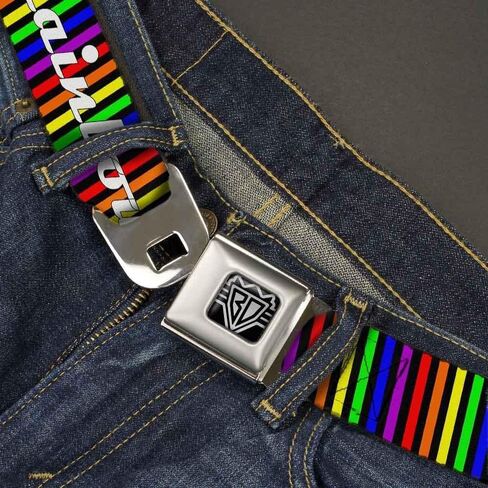 حزام الأمان بإبزيم لأسفل بإبزيم للأسفل، ملحق بمقتبس قوس قزح مقاس XL، TASTE MY RAINBOW أسود/متعدد الألوان، 32-52 بوصة in Kuwait