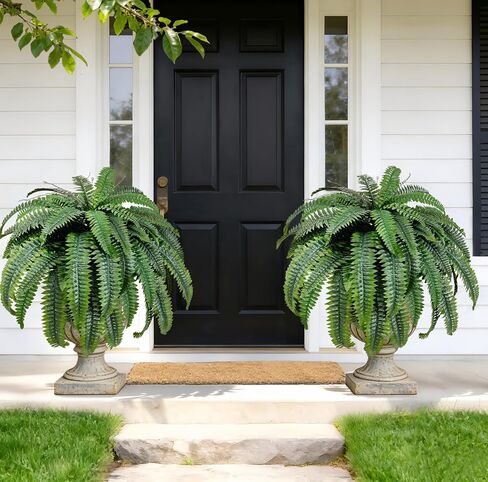4Pcs Fake Ferns,Faux Outdoor Plants UV Resistant,3D Real Touch Fake Plants Total 60 Blades,Weatherproof Artificial Plants Outdoor Indoor for Garden Porch Home Office Living Room Decor in Saudi Arabia