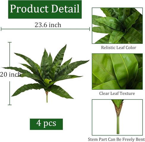4Pcs Fake Ferns,Faux Outdoor Plants UV Resistant,3D Real Touch Fake Plants Total 60 Blades,Weatherproof Artificial Plants Outdoor Indoor for Garden Porch Home Office Living Room Decor in Saudi Arabia