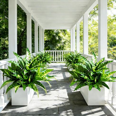 4Pcs Fake Ferns,Faux Outdoor Plants UV Resistant,3D Real Touch Fake Plants Total 60 Blades,Weatherproof Artificial Plants Outdoor Indoor for Garden Porch Home Office Living Room Decor in Saudi Arabia