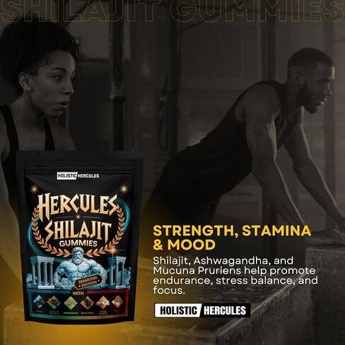 Holistic Hercules Himalayan Gold Shilajit Gummies with Ashwagandha Black Maca Tongkat Ali Panax Ginseng Mucuna | 100% Natural Organic | Vegan Non-GMO Sugar-Free (30) in Saudi Arabia