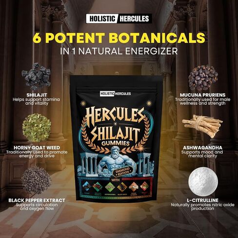 Holistic Hercules Himalayan Gold Shilajit Gummies with Ashwagandha Black Maca Tongkat Ali Panax Ginseng Mucuna | 100% Natural Organic | Vegan Non-GMO Sugar-Free (30) in Saudi Arabia
