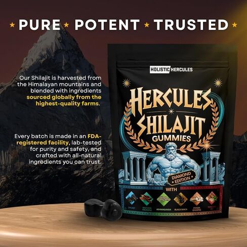 Holistic Hercules Himalayan Gold Shilajit Gummies with Ashwagandha Black Maca Tongkat Ali Panax Ginseng Mucuna | 100% Natural Organic | Vegan Non-GMO Sugar-Free (30) in Saudi Arabia