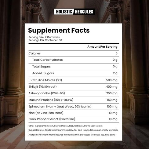 Holistic Hercules Himalayan Gold Shilajit Gummies with Ashwagandha Black Maca Tongkat Ali Panax Ginseng Mucuna | 100% Natural Organic | Vegan Non-GMO Sugar-Free (30) in Saudi Arabia