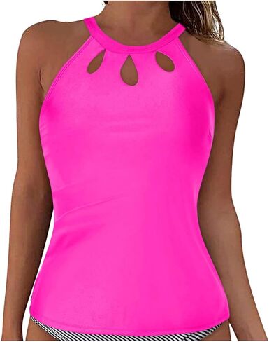 Tankini Tops for Women Swimwear Built-in Bra Support Removable Tummy Control Tank Top Cutout Front High Neck Swim Top in Saudi Arabia