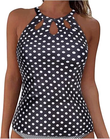 Tankini Tops for Women Swimwear Built-in Bra Support Removable Tummy Control Tank Top Cutout Front High Neck Swim Top in Saudi Arabia