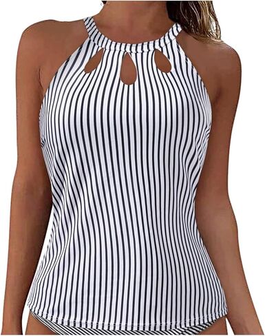 Tankini Tops for Women Swimwear Built-in Bra Support Removable Tummy Control Tank Top Cutout Front High Neck Swim Top in Saudi Arabia
