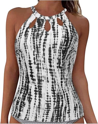 Tankini Tops for Women Swimwear Built-in Bra Support Removable Tummy Control Tank Top Cutout Front High Neck Swim Top in Saudi Arabia