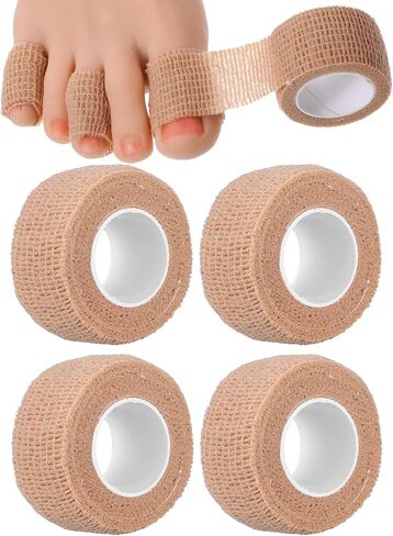 4 Rolls Broken Big Toe Little Toenail Protectors Women Men, 1 inch Self Adhesive Toe Covers Guards Bandages for Thumb Finger Cushions Feet Sleeve Pain Relief, Wrist Ankle Vet Wrap(Skin Color) in Kuwait