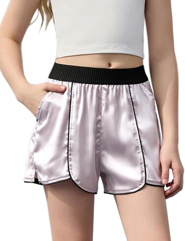 Perfashion Girls Satin Shorts Silk Dolphin Athletic Short Soft Shiny Metallic Dance Cheer Summer with Pocket 4-13Y in Kuwait