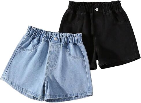 GORGLITTER Girl's Jean Shorts 2 Pack Baggy Wide Leg Elastic High Waisted Summer Denim Shorts with Pockets in Kuwait