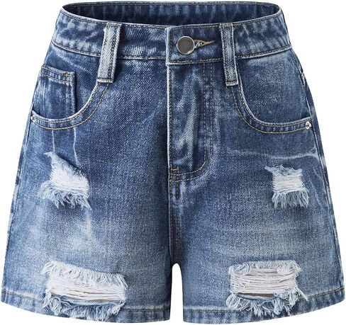 Girls Distressed Shorts Jeans Baggy Trousers with Pockets Denim Pants Cute Girls Clothing Y2K Streetwear in Saudi Arabia