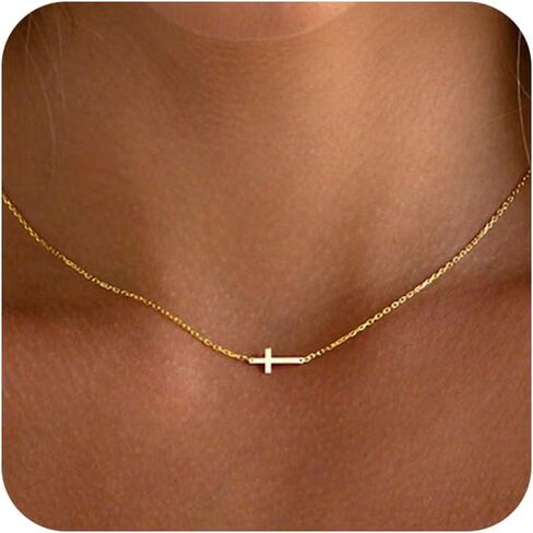 Sterling Silver Cross Necklace for Women - Dainty Small Choker Religious Faith Jewelry Baptism Gift in Saudi Arabia