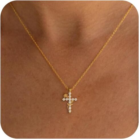 Sterling Silver Cross Necklace for Women - Dainty Small Choker Religious Faith Jewelry Baptism Gift in Saudi Arabia