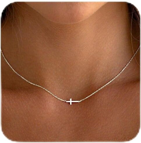 Sterling Silver Cross Necklace for Women - Dainty Small Choker Religious Faith Jewelry Baptism Gift in Saudi Arabia