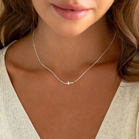Sterling Silver Cross Necklace for Women - Dainty Small Choker Religious Faith Jewelry Baptism Gift in Saudi Arabia