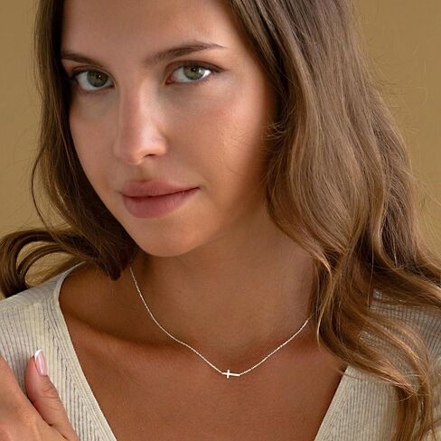 Sterling Silver Cross Necklace for Women - Dainty Small Choker Religious Faith Jewelry Baptism Gift in Saudi Arabia