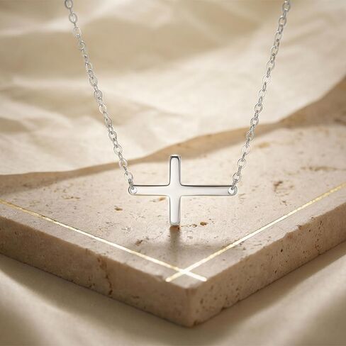 Sterling Silver Cross Necklace for Women - Dainty Small Choker Religious Faith Jewelry Baptism Gift in Saudi Arabia
