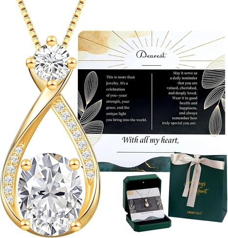 Necklace Gift for Anniversary Birthday: 2ct Oval Infinity Pendant 14k Gold/White Gold Necklace for Women - Anniversary Birthday Valentine Love for Wife/Girlfriend – Hypoallergenic Daily Wear Jewelry with Gift Box in Saudi Arabia