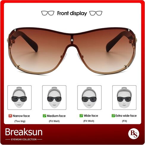Breaksun Fashion Oversized Y2K Sunglasses for Women Men Luxury Wrap Around Shield Sun Glasses Trendy Rimless Shades in Saudi Arabia
