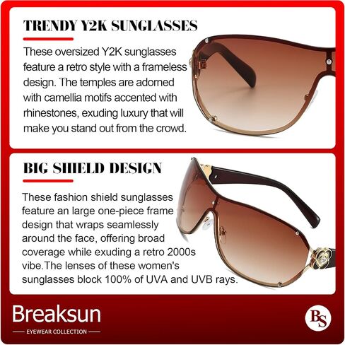 Breaksun Fashion Oversized Y2K Sunglasses for Women Men Luxury Wrap Around Shield Sun Glasses Trendy Rimless Shades in Saudi Arabia