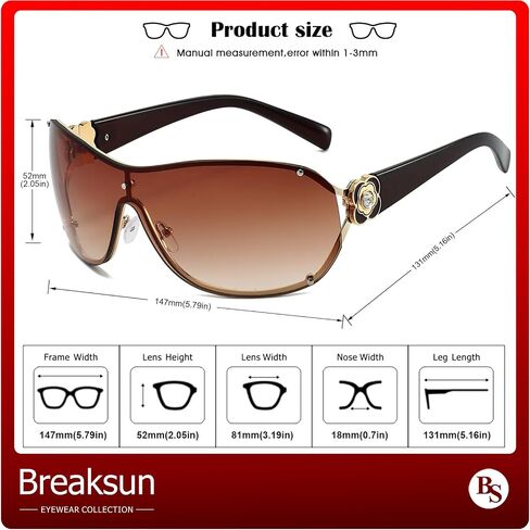 Breaksun Fashion Oversized Y2K Sunglasses for Women Men Luxury Wrap Around Shield Sun Glasses Trendy Rimless Shades in Saudi Arabia