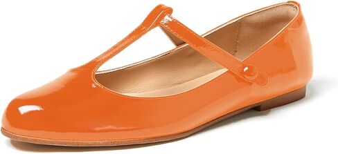 LEMUTISME Women's T-Strap Mary Jane Flats Patent Leather Round Toe Casual Ankle Strap Ballet Flats for Work Daily Wedding in Saudi Arabia