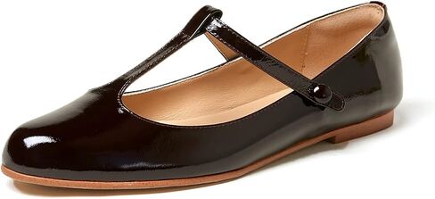 LEMUTISME Women's T-Strap Mary Jane Flats Patent Leather Round Toe Casual Ankle Strap Ballet Flats for Work Daily Wedding in Saudi Arabia