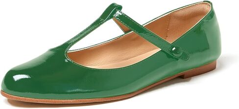 LEMUTISME Women's T-Strap Mary Jane Flats Patent Leather Round Toe Casual Ankle Strap Ballet Flats for Work Daily Wedding in Saudi Arabia
