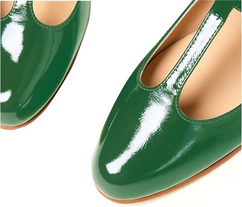 LEMUTISME Women's T-Strap Mary Jane Flats Patent Leather Round Toe Casual Ankle Strap Ballet Flats for Work Daily Wedding in Saudi Arabia