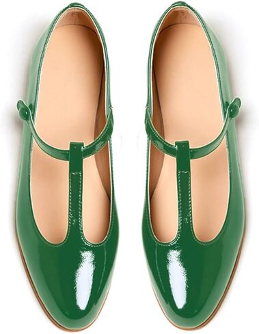 LEMUTISME Women's T-Strap Mary Jane Flats Patent Leather Round Toe Casual Ankle Strap Ballet Flats for Work Daily Wedding in Saudi Arabia