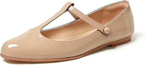 LEMUTISME Women's T-Strap Mary Jane Flats Patent Leather Round Toe Casual Ankle Strap Ballet Flats for Work Daily Wedding in Saudi Arabia