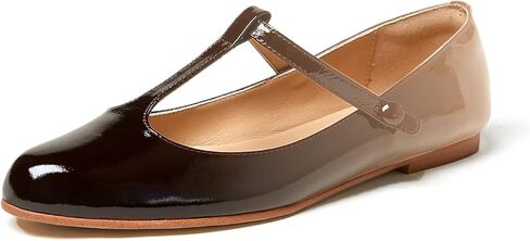 LEMUTISME Women's T-Strap Mary Jane Flats Patent Leather Round Toe Casual Ankle Strap Ballet Flats for Work Daily Wedding in Saudi Arabia