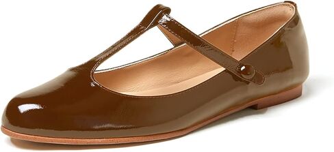 LEMUTISME Women's T-Strap Mary Jane Flats Patent Leather Round Toe Casual Ankle Strap Ballet Flats for Work Daily Wedding in Saudi Arabia
