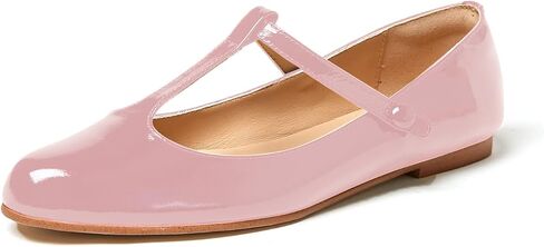 LEMUTISME Women's T-Strap Mary Jane Flats Patent Leather Round Toe Casual Ankle Strap Ballet Flats for Work Daily Wedding in Saudi Arabia