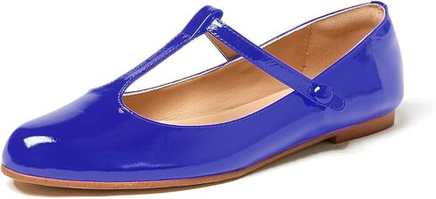 LEMUTISME Women's T-Strap Mary Jane Flats Patent Leather Round Toe Casual Ankle Strap Ballet Flats for Work Daily Wedding in Saudi Arabia