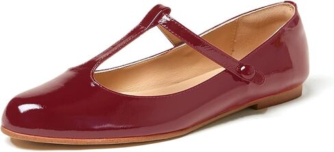 LEMUTISME Women's T-Strap Mary Jane Flats Patent Leather Round Toe Casual Ankle Strap Ballet Flats for Work Daily Wedding in Saudi Arabia