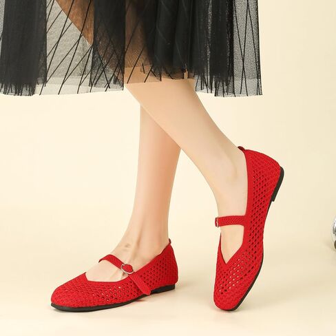 Woven Mary Jane Flats for Women, Square Toe Casual Ballet Flat Shoes with Ankle Strap Washable Comfortable Formal Mary Jane Flat Shoes in Kuwait