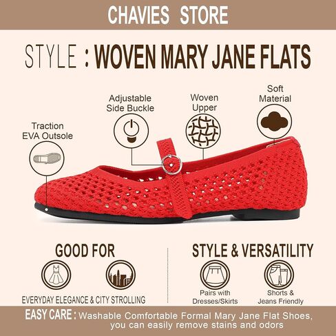 Woven Mary Jane Flats for Women, Square Toe Casual Ballet Flat Shoes with Ankle Strap Washable Comfortable Formal Mary Jane Flat Shoes in Kuwait