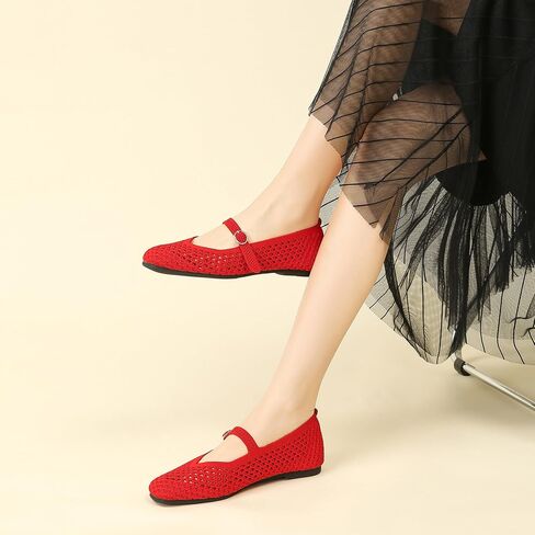 Woven Mary Jane Flats for Women, Square Toe Casual Ballet Flat Shoes with Ankle Strap Washable Comfortable Formal Mary Jane Flat Shoes in Kuwait