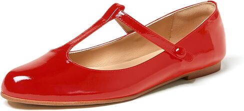LEMUTISME Women's T-Strap Mary Jane Flats Patent Leather Round Toe Casual Ankle Strap Ballet Flats for Work Daily Wedding in Saudi Arabia