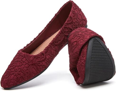 HEAWISH Womens Black Flats Flower Embroideried Lace Ballet Flats Pointed Toe Comfortable Dress Shoes for Women in Kuwait