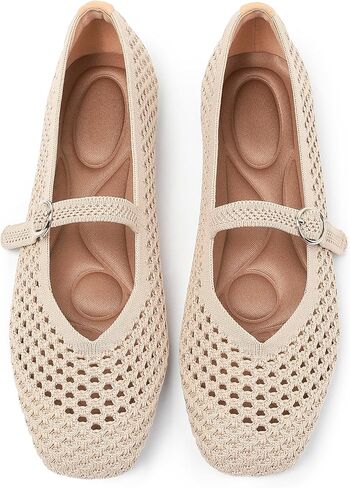 Woven Mary Jane Flats for Women, Square Toe Casual Ballet Flat Shoes with Ankle Strap Washable Comfortable Formal Mary Jane Flat Shoes in Kuwait