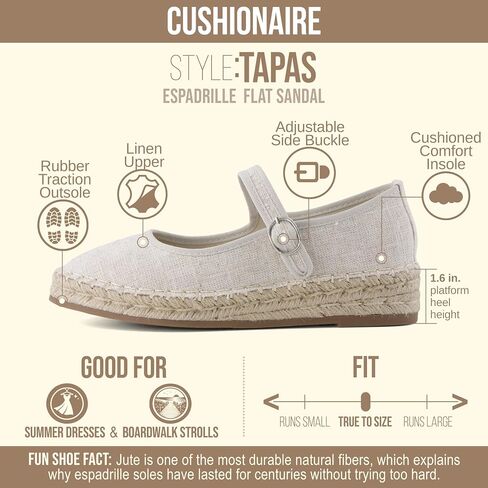 CUSHIONAIRE Tapas Canvas Mary Jane Flat Espadrilles for Women, Cushioned Comfort Closed Toe with Adjustable Strap in Saudi Arabia