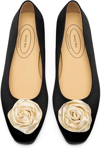 Journey West Women's Satin Flower Ballet Flats - Elegant Slip-On Pointed Toe Wedding Dress Shoes with Leather Lining in Saudi Arabia