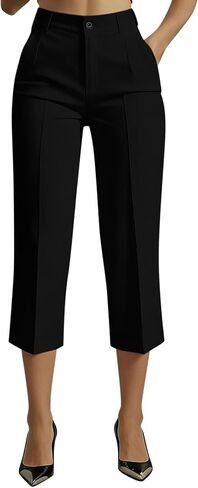 بنطال كابريس مع جيوب للنساء صيفي قصير عالي الخصر، بنطال مريح بأرجل مستقيمة للعمل in Kuwait