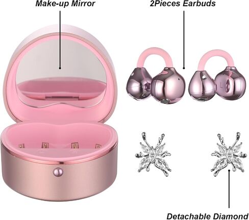 Wireless Earbuds Open Ear Headphones with Diamond Earrings, Clip-on Bluetooh 6.0 Ear Ruds for Woman/Girls/Gifts, 50H Playtime, Comfortable Fit & Deep Bass Clear Sound (Rose Gold) in Saudi Arabia